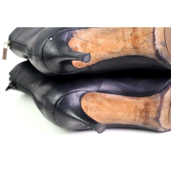 Jimmy Choo BLACK REAL LEATHER MID HEEL ROUND TOE ZIP BACKSIDE ANKLE BOOTS 37.5 - Picture 13 of 16